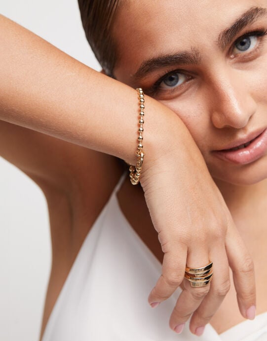 Pulsera de bolitas ba&ntilde;ada en oro de 18k, Dorado, large